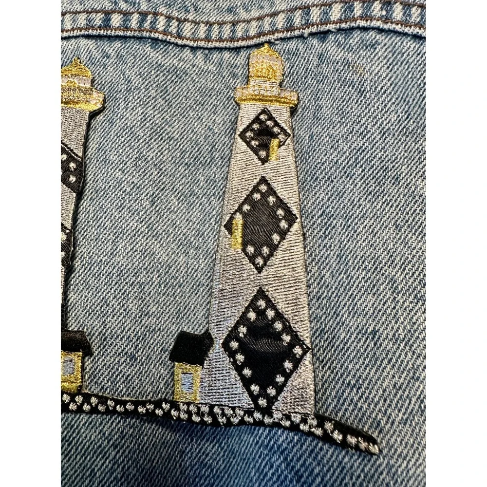 Lighthouse Trio iron On Patch Embroidered Silver Gold Black Coastalcore Nautical